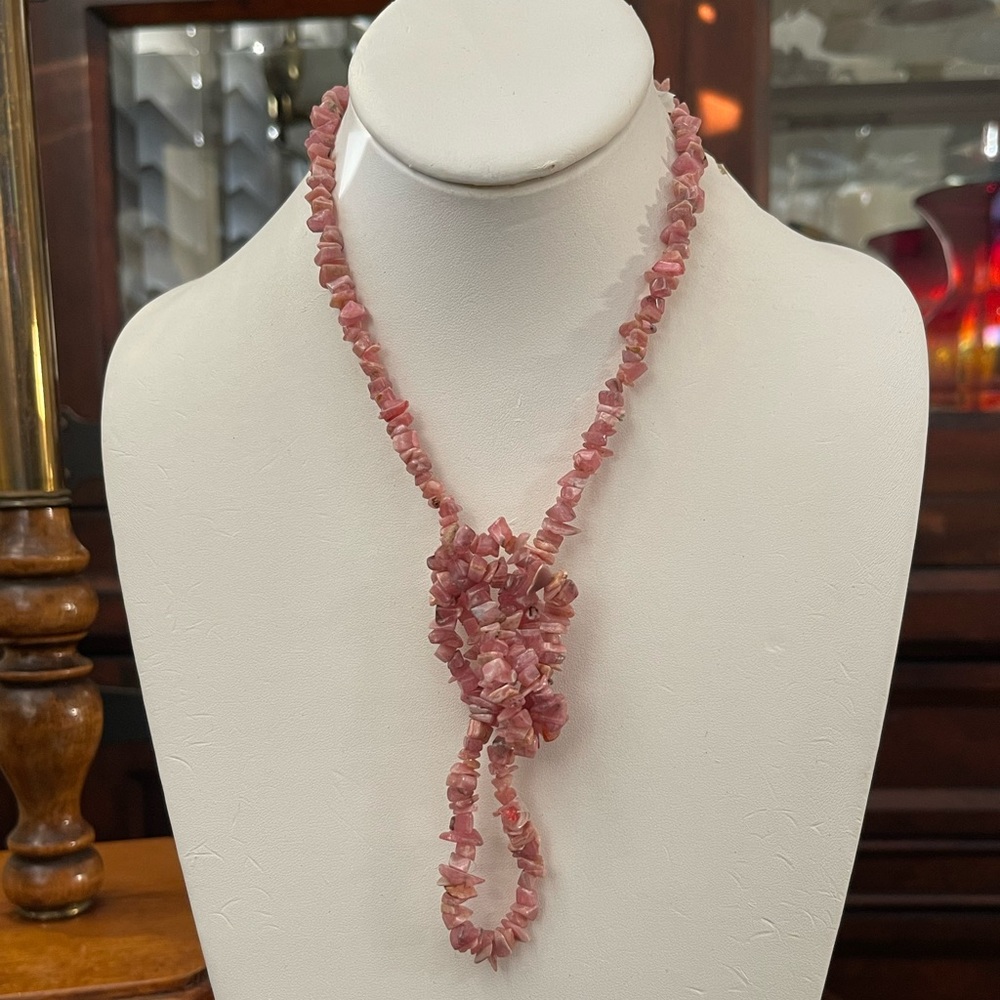 Natural rhodochrosite free form bead long necklace - Picture 4 of 6